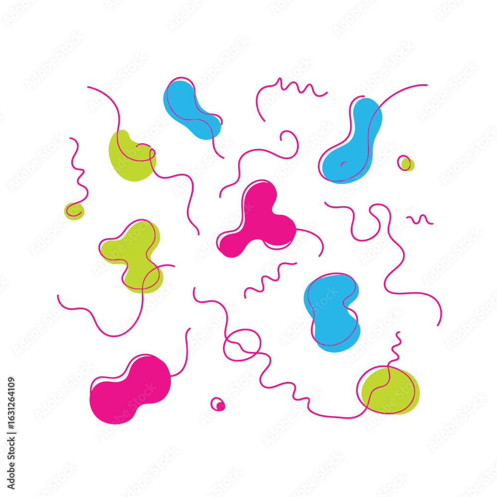 Obraz premium Colorful abstract shapes and lines create a playful and vibrant composition on white background.