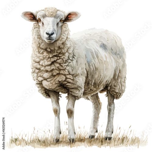 Sheep, watercolor illustration vector, isolated on a white background.
