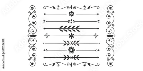 Stylish ornamental line dividers, classic flourish separators, vintage border designs, artistic embellishments, and whimsical decorative elements for creative design projects – vector illustration.