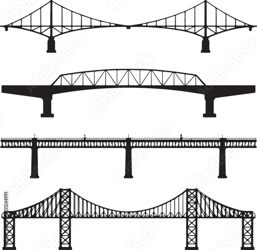 Suspension truss and girder bridge silhouettes suspension bridge
