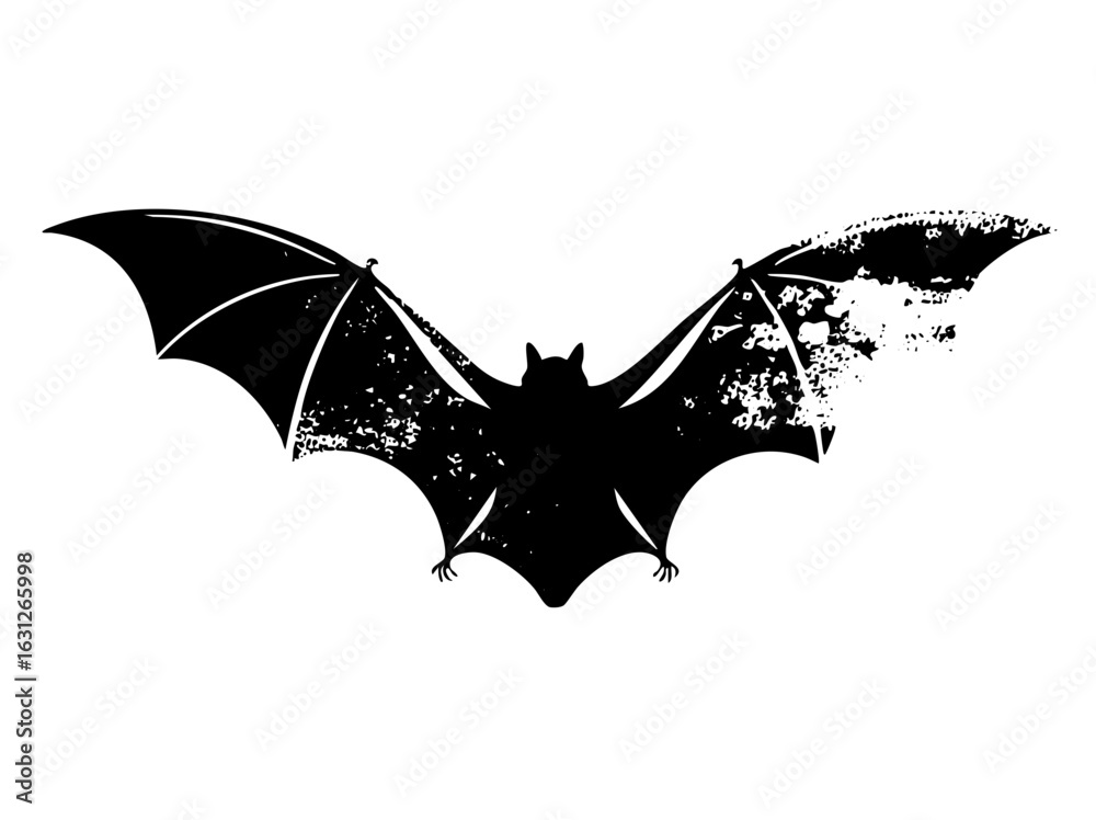 Fototapeta premium Vector Black bat with distressed wings spreads its form.