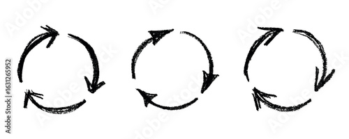 Set of hand drawn recycle arrow icon Recycling resources symbol Reuse of materials, zero waste, green environment, saving the planet