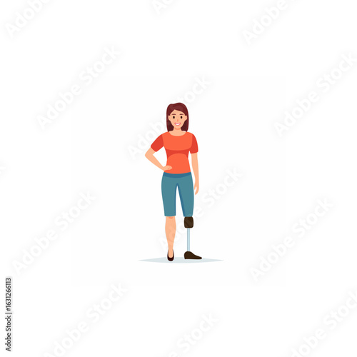 Vector female character with a prosthetic leg