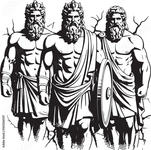 Greek Gods & Heroes Grunge Vector Pack – Halftone Sculptures of Mythical Male Figures