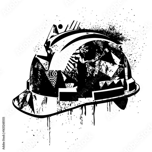 Vector Distressed construction helmet with dripping paint.