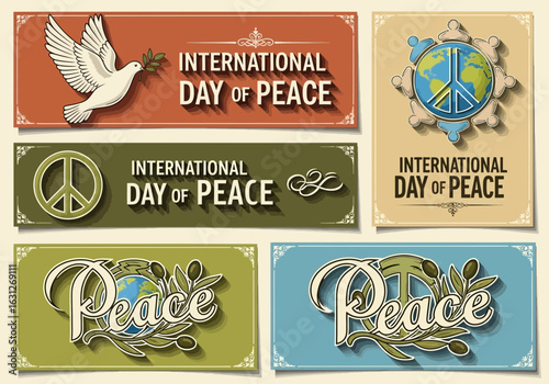 Inspiring International Day of Peace Designs with Dove, Earth, and Olive Branch Symbols for Global Harmony and Unity, Promoting Hope and Togetherness