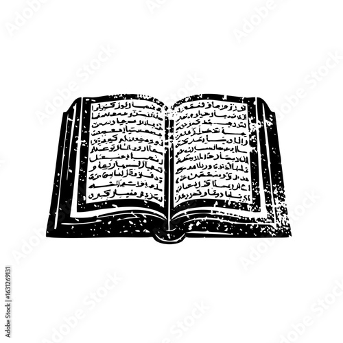 Vector Detailed of an open sacred text with Arabic script.