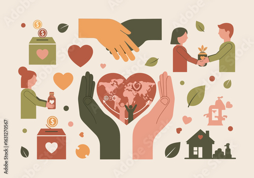 Global community uniting for philanthropy and humanitarian aid, fostering compassion, kindness, and generosity through shared values, giving and support