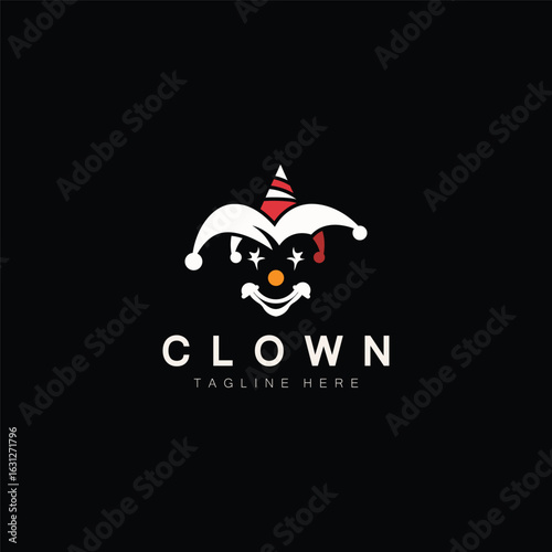 Clown head face logo jester minimalist joker design template illustration