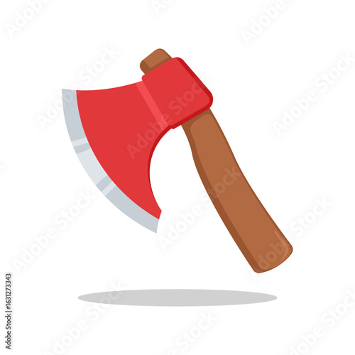 Cartoon Style Red Axe with Wooden Handle – Vector Hatchet Icon for Lumberjack Tools, Camping Equipment, and Survival Gear Design