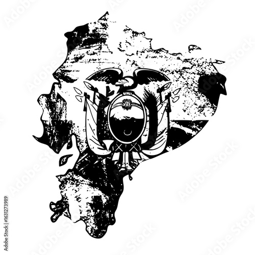Vector Ecuadorian emblem integrated within a continental silhouette.