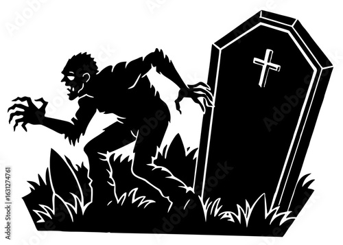  Zombie Crawling from Grave Silhouette