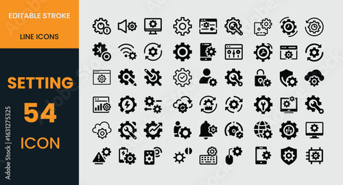 Settings and Configuration Line Icons Set gears cogwheel