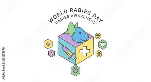 Celebrate World Rabies Awareness Day with vibrant graphics promoting animal health and vaccination, featuring cute dogs and essential medical symbols.