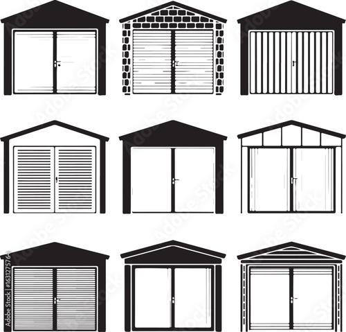 Various garage doors and structures building architecture