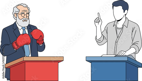 Political debate illustration boxing match competition fight editable