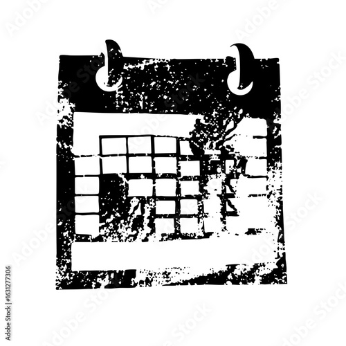 Vector Distressed calendar with hanging loops and grid layout.