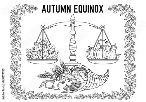 Line Art Autumn Equinox Harvest Balance Celebration Illustration Design
