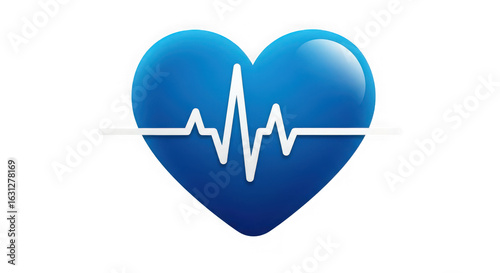 Ai generated image of blue heart with electrocardiogram line isolated on transparent background