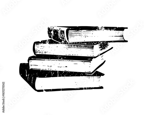 Vector Stacked books in vintage engraving style.