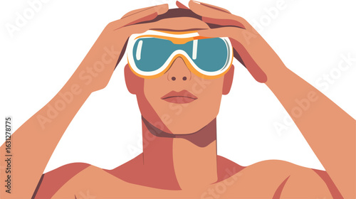 Portrait of a man adjusting his swimming goggles vector illustration isolated on white background concept for print web design banner poster sticker card and