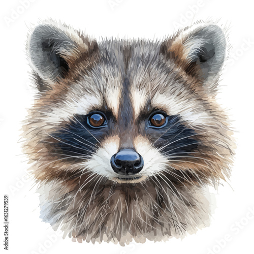 Raccoon, watercolor painting vector, isolated on a white background.