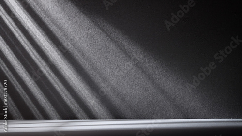 High contrast black and white wall with strong light and shadow play. Bold modern style.