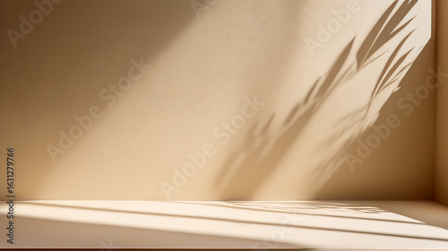 Soft plant shadow on sunlit wall for aesthetic and clean lifestyle content.