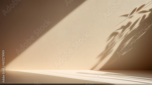 Soft plant shadows on warm beige wall. Great for calm, aesthetic, or minimalist backdrops.