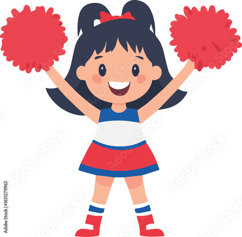 Cheerleader Girl with Pom Poms vector illustration isolated on white background perfect for kids apparel design sticker design poster design greeting card
