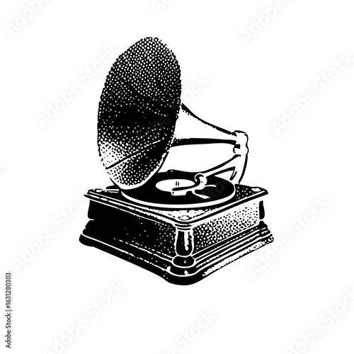 Vector Vintage gramophone with detailed horn and turntable.
