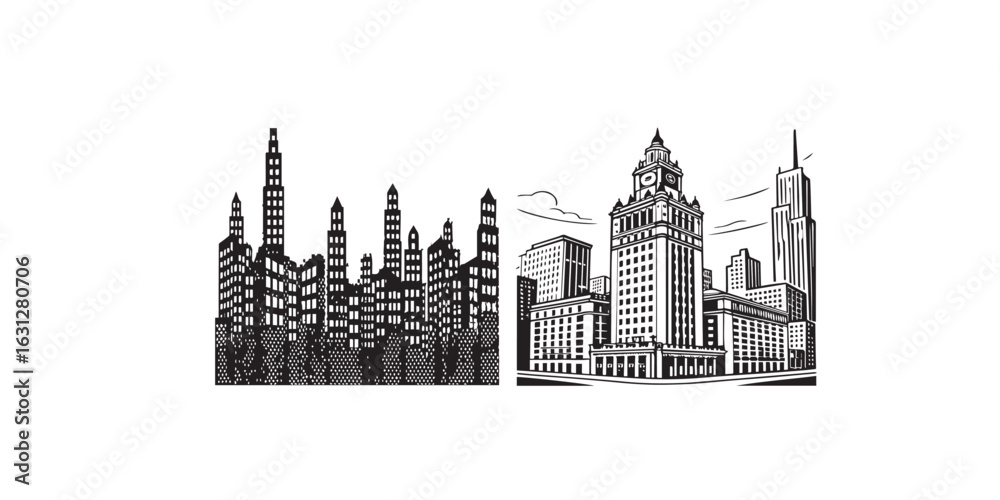 Obraz premium Print Panorama city Building background with windows pixel shape