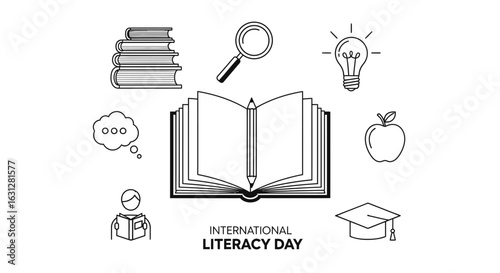 Simple Line Art International Literacy Day Education Element Illustration