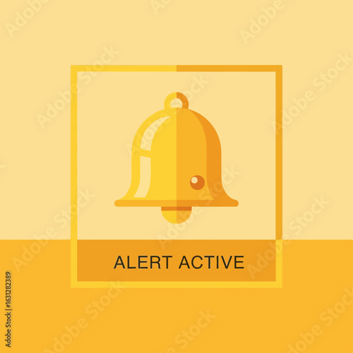 Golden bell icon for an active alert notification. Modern flat illustration for user interface, reminders, and important updates.