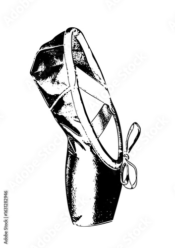 Vector Elegant ballet pointe shoe with satin ribbons.