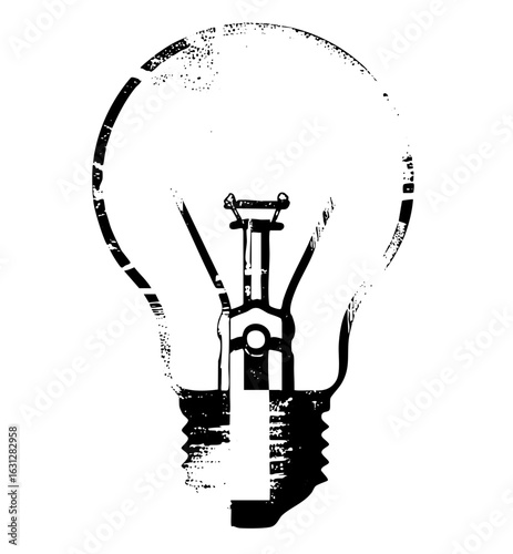 Vector Distressed lightbulb conveys innovative concepts.