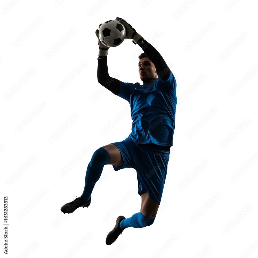 Fototapeta premium soccer goalkeeper catching the ball on Isolated transparent background png. generated with AI