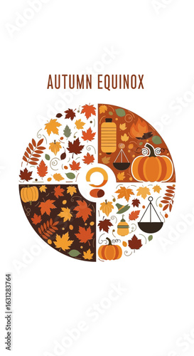 Flat Style Autumn Equinox Seasonal Division Circle Illustration Graphic Design