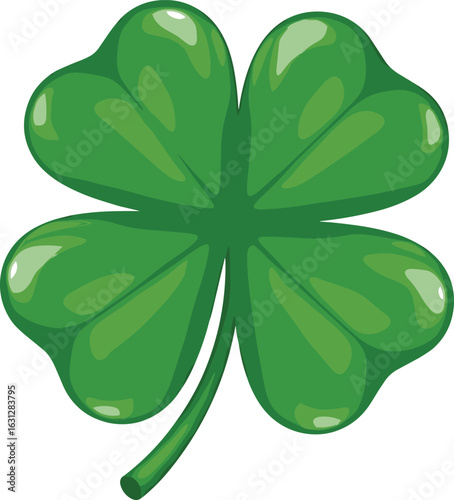Realistic Vector Illustration of Four-Leaf Clover Symbolizing Luck, Fortune, and Positive Energy for Lifestyle and Character Themes