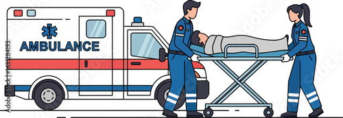 Paramedics Transporting Patient in Ambulance.