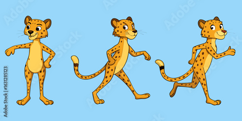 Cartoon cheetah animation sequence vector illustration african wildlife animal running and walking cycle design on transparent background