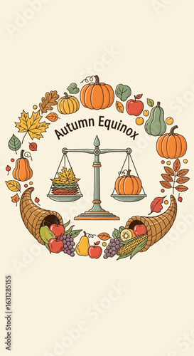 Handdrawn Fall Equinox Food Harvest Element Balance Concept Illustration