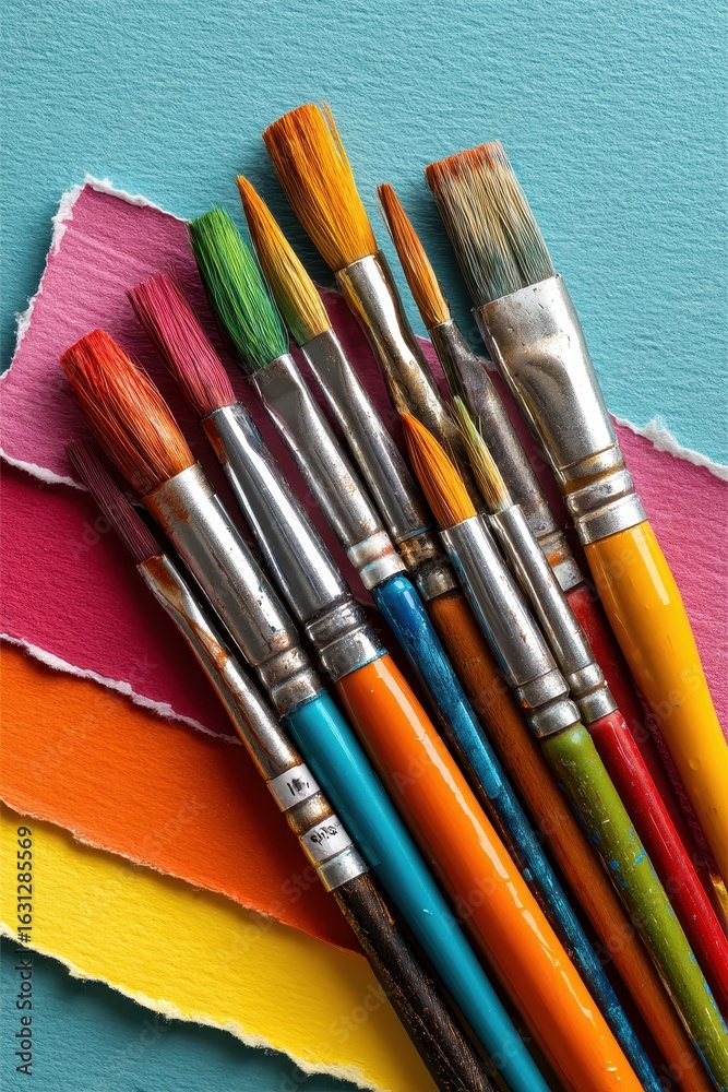 Fototapeta premium Art studio essentials colorful paintbrushes for creative artistry
