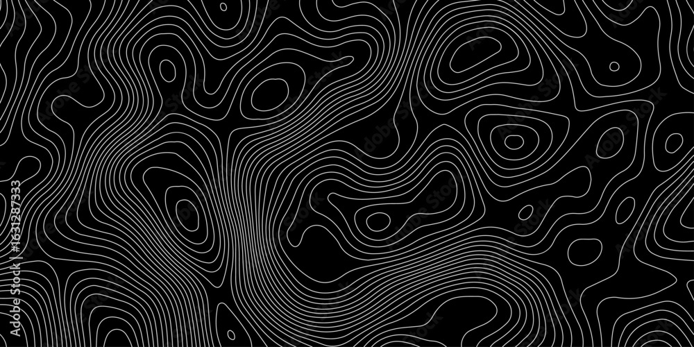 Fototapeta premium Abstract topography pattern lines sea map on a black background with white contour lines area space geometric strip grid line topo map technology modern design