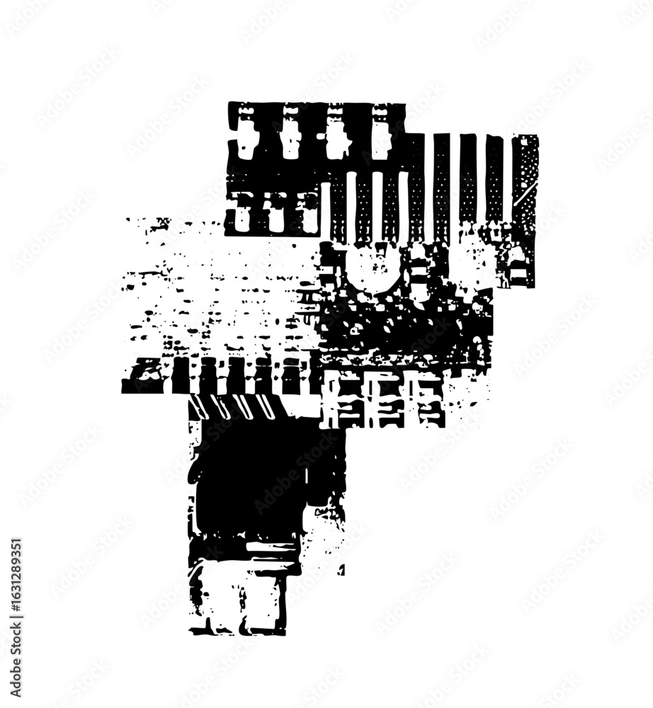 Naklejka premium Vector Abstract building with textured geometric shapes.