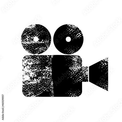 Vector Distressed film camera depicts vintage cinematography.
