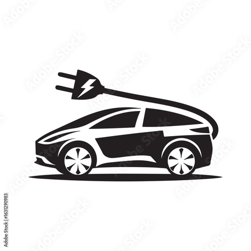 electric car vector silhouette clip art logo design illustration. modern car set collections