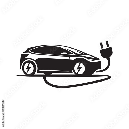 electric car vector silhouette clip art logo design illustration. modern car set collections