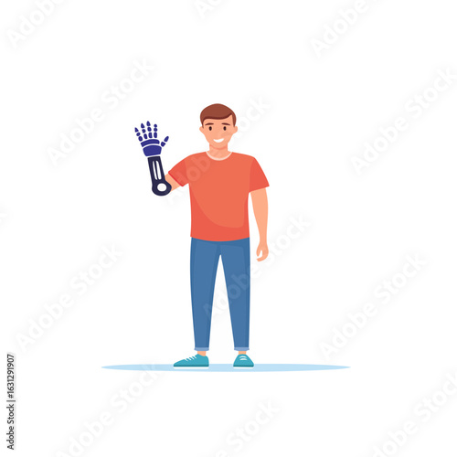 Minimal vector illustration of a person with a bionic arm