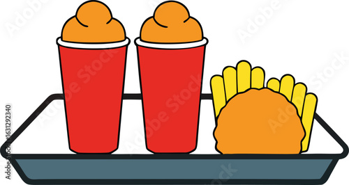 Fast food meal tray with chicken nuggets fries and drink